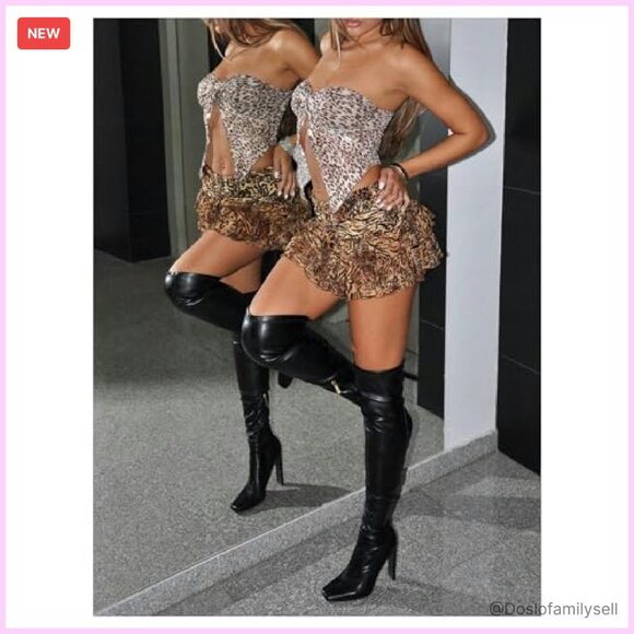 Y2K Leopard Print Mini Skirt Tiered Ruffle A-Line Animal Print Chic Retro - Picture 5 of 7